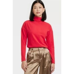 NEW A New Day Red Long Sleeve Microfleece Mock Neck Top